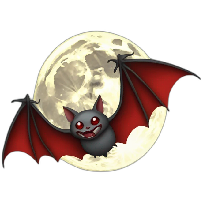 realistic full moon dripping red with vampire bat wings flying in front emoji