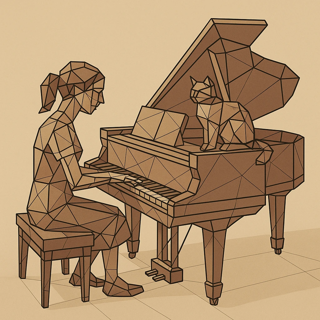 woman playing piano while her cat sits on top of the piano emoji