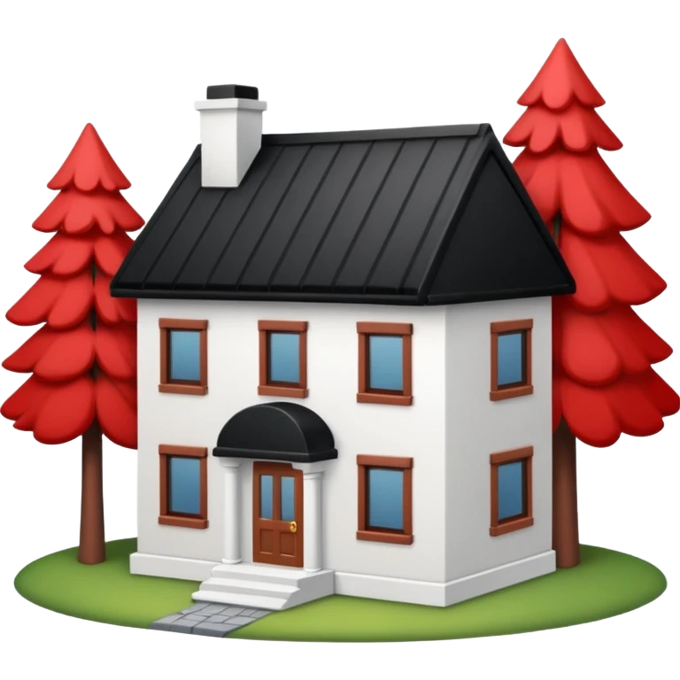 Dom z czarnym dachem i biała elewacja ze wstawkami z czerwonej cegły.Na drugim planie las. emoji