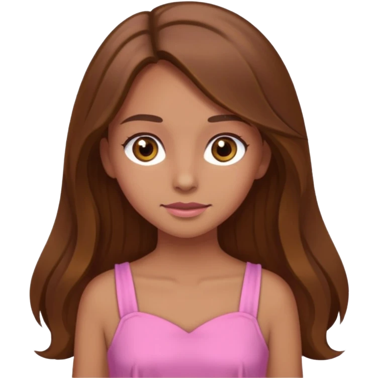 Tan skinned girl with long, brown hair,  hazel colored eyes and in a pink outfit. emoji