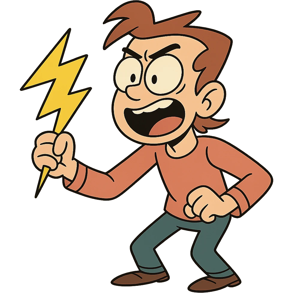 three-pointed yellow lightning bolt, cartoon style, dynamic angles emoji