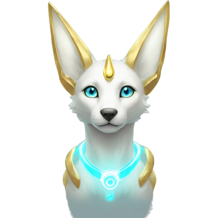 Shiny White Angelic Godly Ethereal Majestic Electric Albino Umbreon. cyan eyes and cyan markings. Golden Anubis-rings. full body emoji
