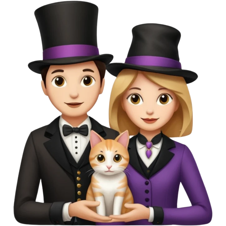 magician couple and their pet cat emoji