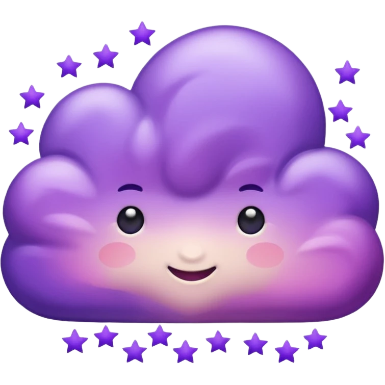 I want a purple cloud that's not like this one ☁️ but has a realistic shape without changing its appearance. The cloud should have a slightly white shaded part and should be starry but still purple/pink. The cloud has to be without face and complete purple. NO FACE emoji