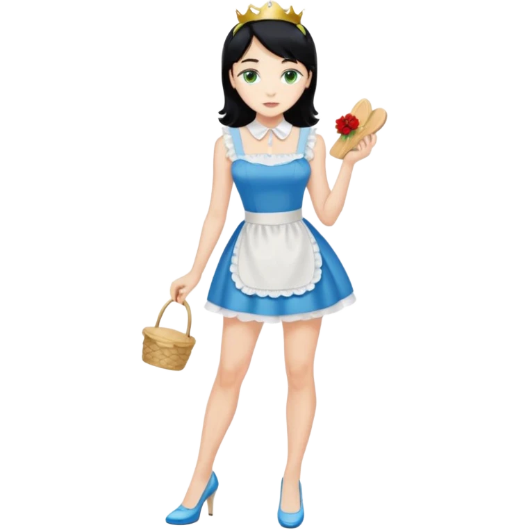King, black hair, body, legst, blue eyes, shoes, maid blonde hair, green eyes, sexy white short sleveless dress, shoes emoji