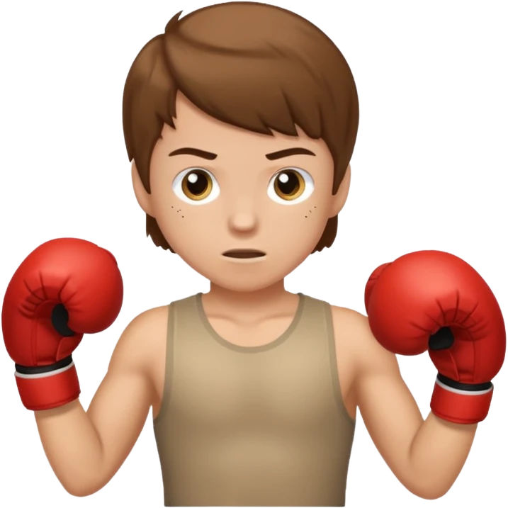 a white kid with brown hair boxing emoji