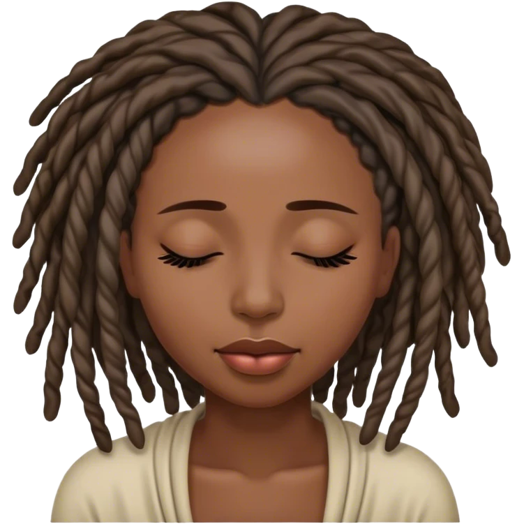 Black woman with locs closing eyss emoji