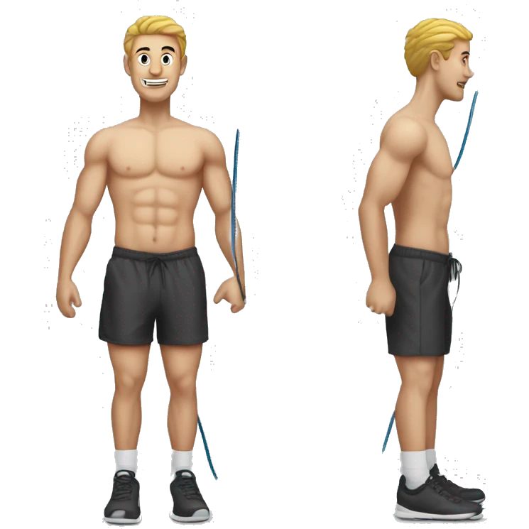 Create a white man in a tank top jumping rope. Make his name Sex machine emoji