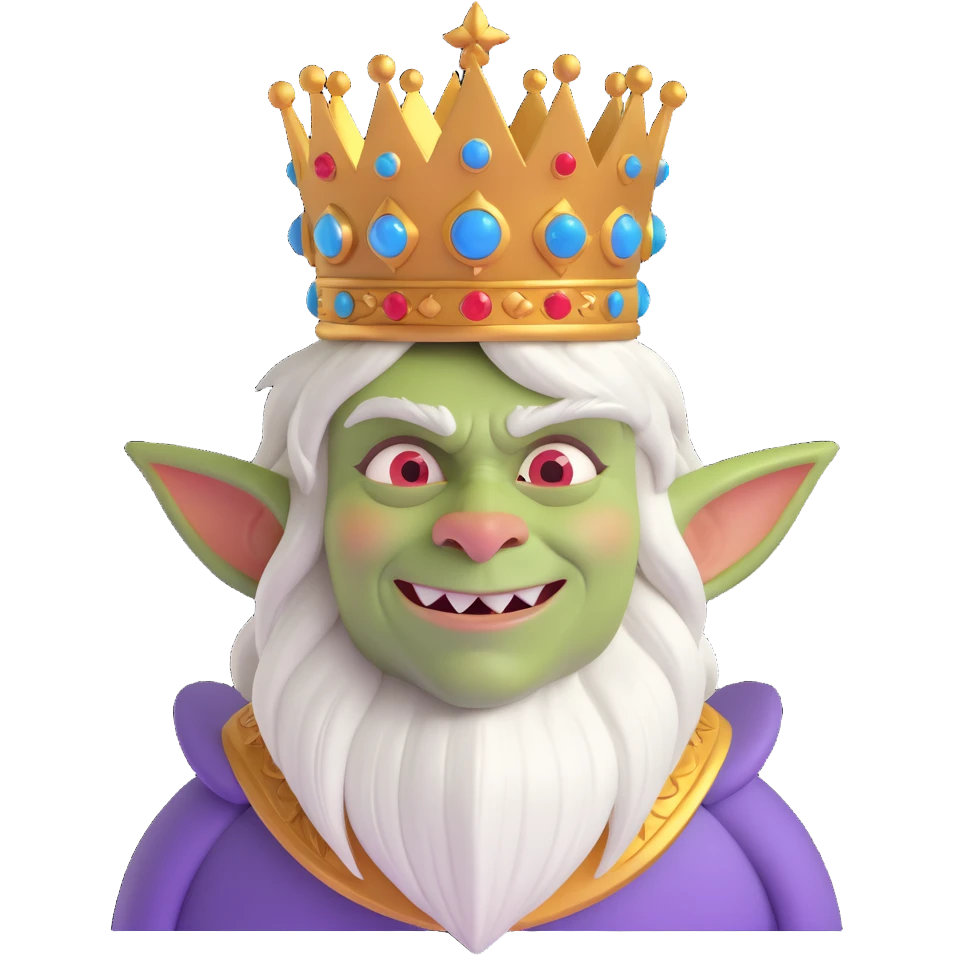 happy goblin king, 3D style, cheerful, ornate crown emoji