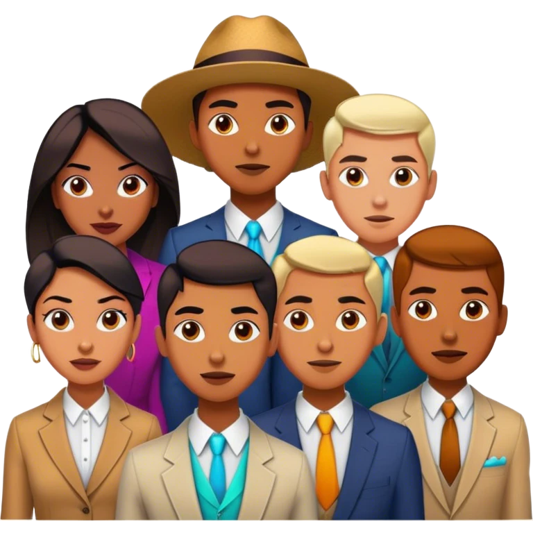 Cinematic Realistic group portrait of BTS featuring all 7 members in stylish modern attire, with detailed facial expressions and vibrant colors, captured in dynamic, contemporary lighting that emphasizes their global pop icon status emoji