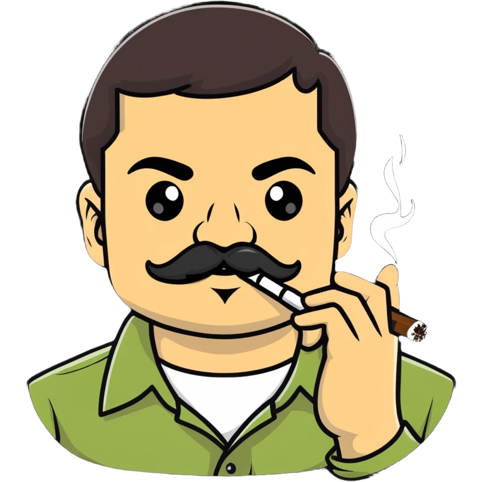 El Chapo drug lord with mustache smoking marijuana emoji