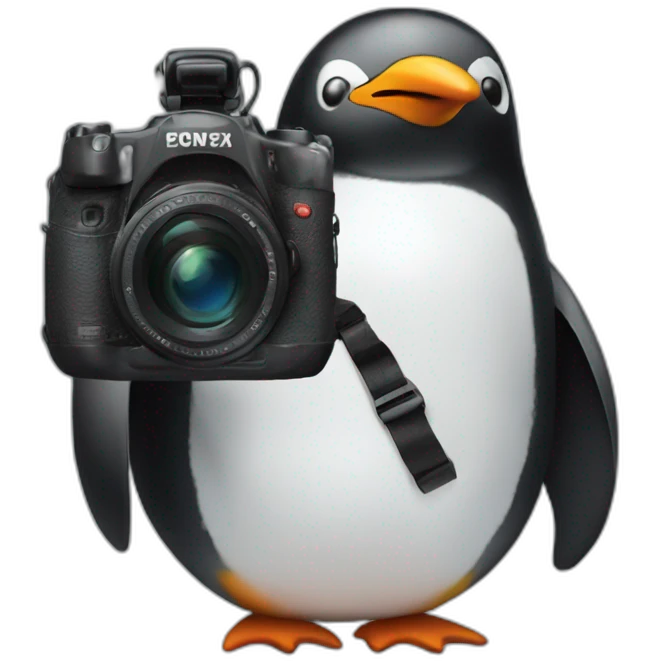 Penguin taking photos with a camera emoji