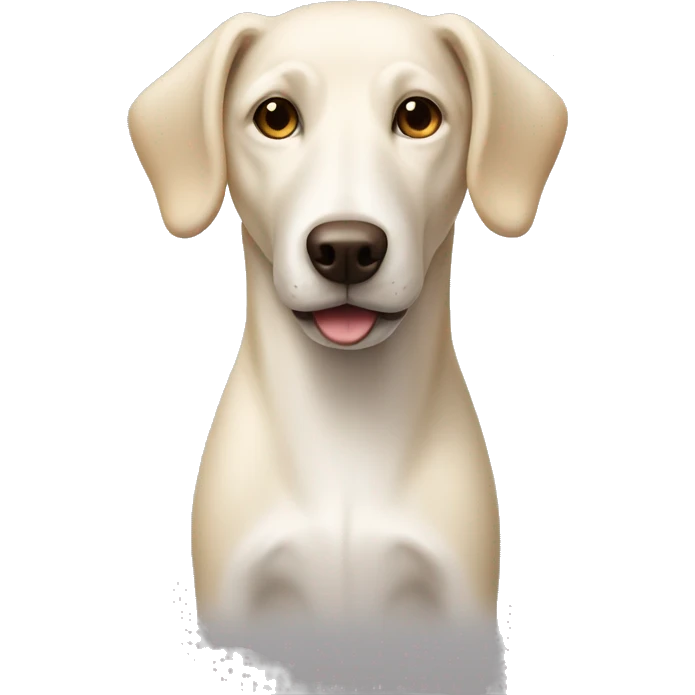 cream white colored dog, long face, pointy ears, brown eyes, light brown nose emoji
