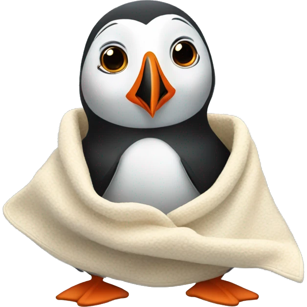 Cute puffin with blanket  emoji