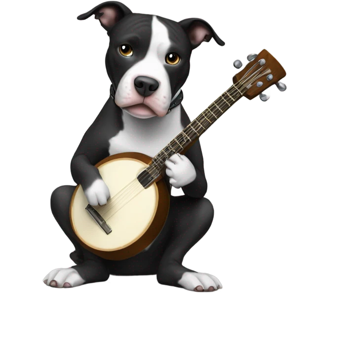 Black and white Pitbull playing banjo emoji