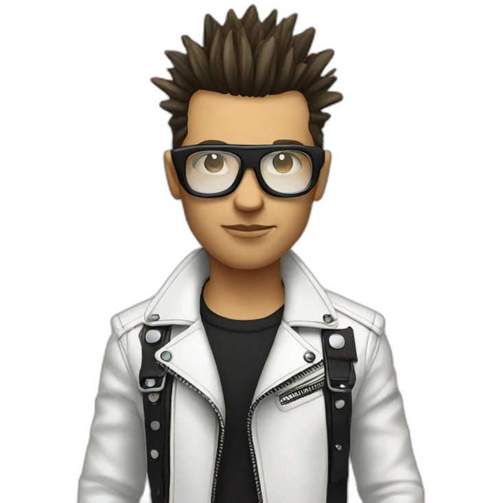 Punk male, with white leather jacket, mirror glasses emoji