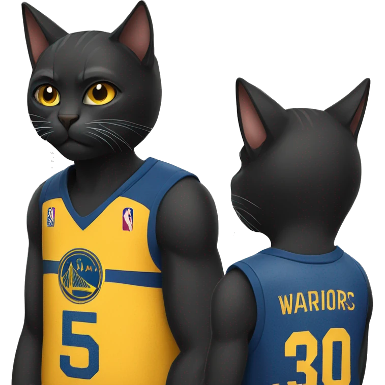 Black cat wearing warriors jersey emoji