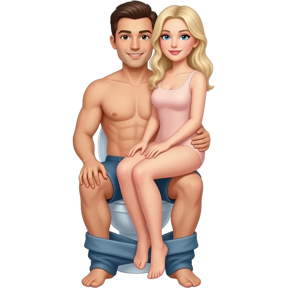A naked man sits on the toilet. A naked white blonde woman sits on his lap emoji