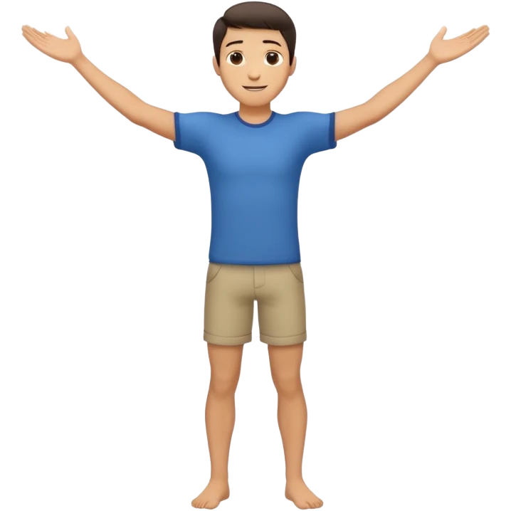 A smiling man standing with both arms wide open, chest out, one leg slightly bent, confident romantic pose, clean emoji style, simple face, minimal details emoji