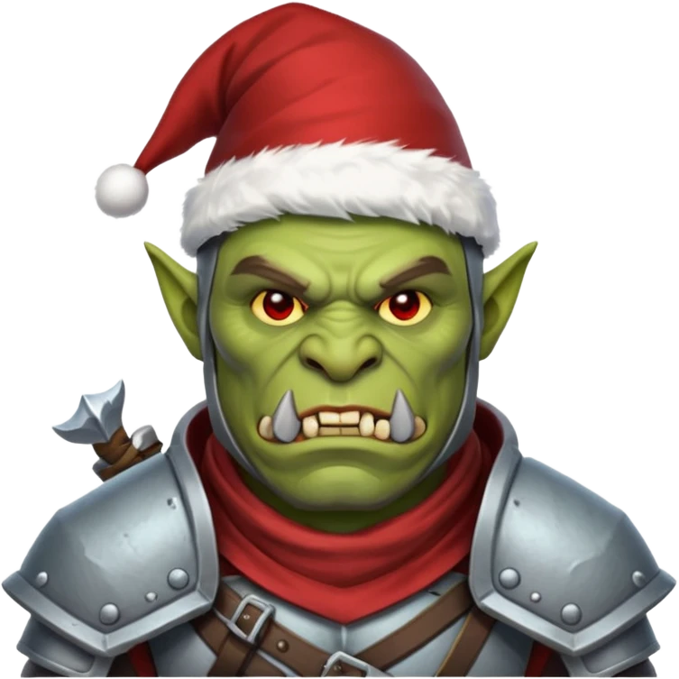 Fantasy Christmas orc legion soldier icon, iron tundra army theme, heavy winter armor, disciplined brutal look, cold steel color palette, emoji portrait, male/female variant
 emoji