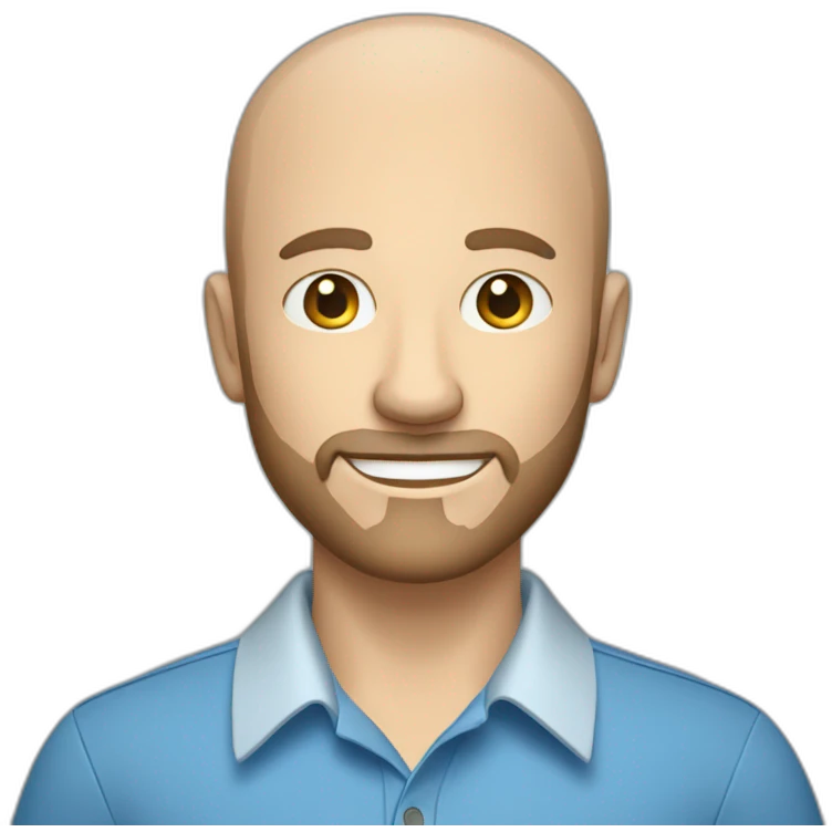 caucasian male with small beard and almost bald smart casual blue shirt holding papers emoji