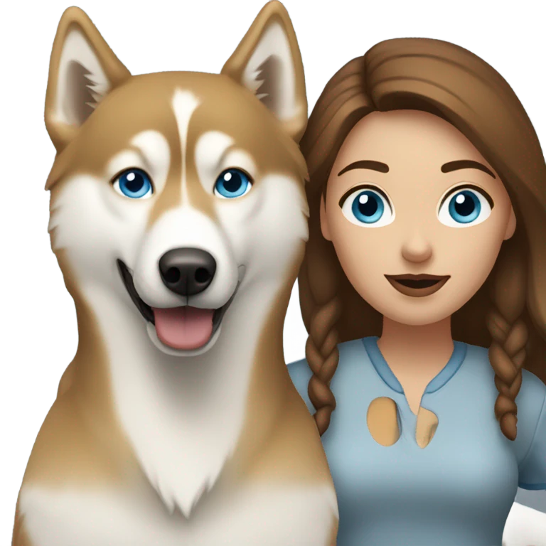 White Woman hair brown and bleus eyes and golden Husky  emoji