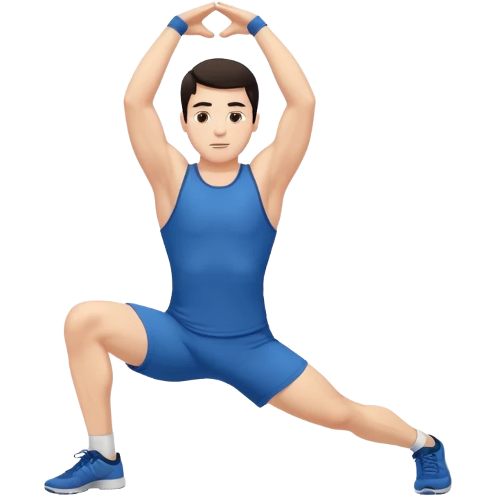 Hombre blanco pelinegro haciendo ejercicio de estiramiento, calentamiento emoji