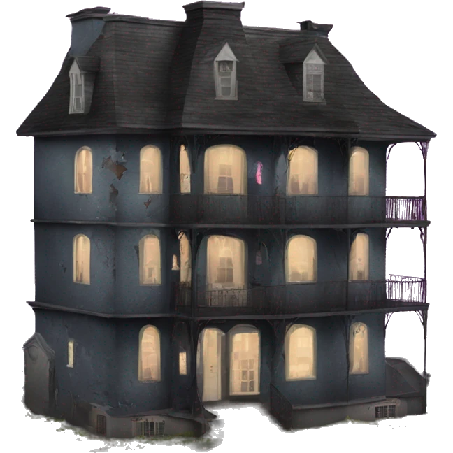 Dark dilapidated 8 story Haunted Barbie manor hotel with attached garage  emoji