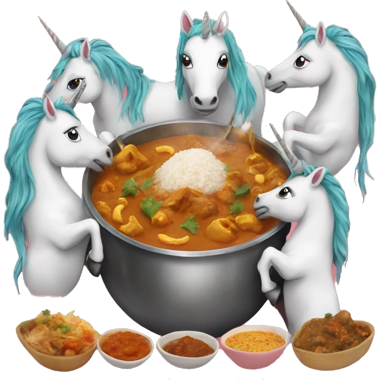 5 unicorns eating curry emoji