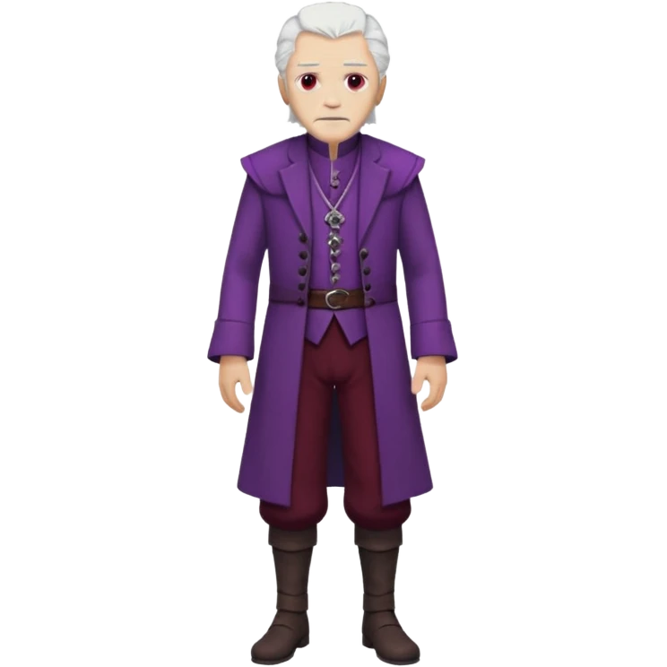 a white haired old man with purple eyes standing, full body, in Targaryen themed clothes, clothes are black and red themed emoji