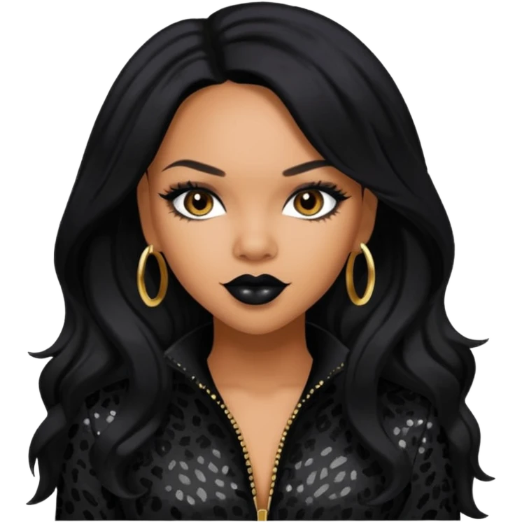 Kiely Williams from 3lw/Cheetah Girls with long jet black hair, black sequin outfit emoji