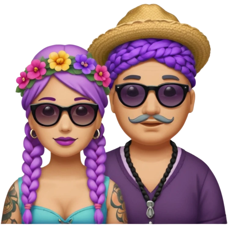 tattoed glassess fat venice gondolier with iconic hat woman purple braided hair emoji