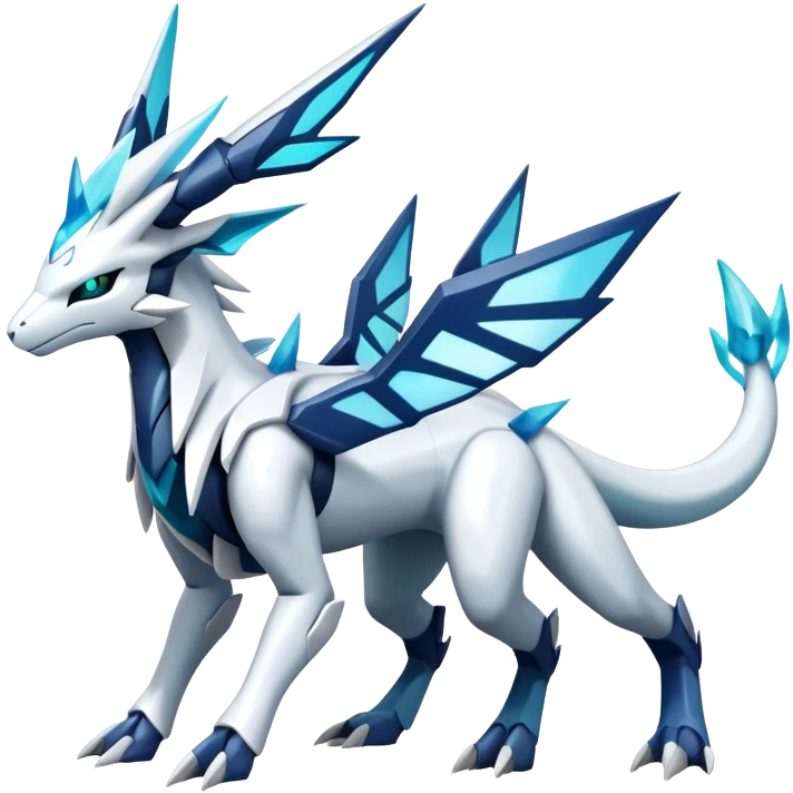 Futuristic Kyurem-reshiram-Glaceon-dialga-suicune-hybrid, full body emoji