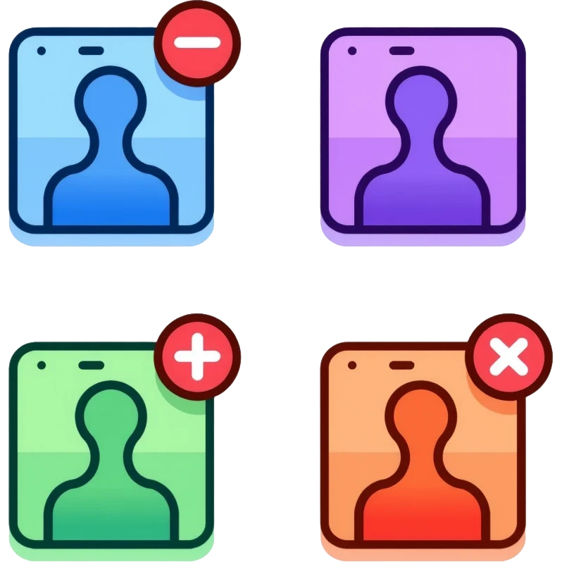 Colorful website navigation icons with vibrant gradients: home icon in blue, search icon in purple, menu icon in green, profile icon in orange, and settings icon in red emoji