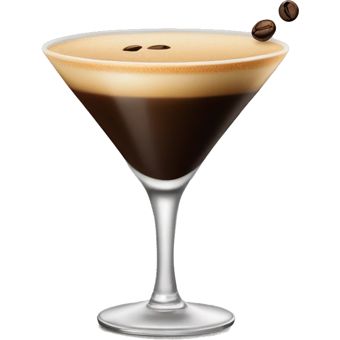 espresso martini with no straw and 3 coffee beans on the top left corner of the drink emoji