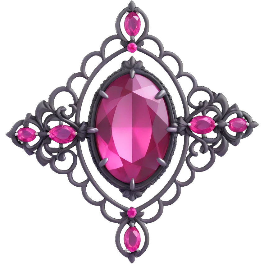 realistic 3D gothic brooch with pink gemstone, minimal and elegant emoji