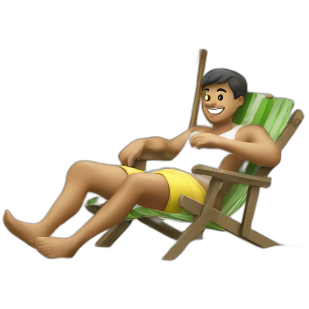 Create a person chilling in the beach, a man white emoji