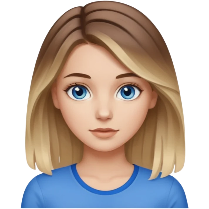 White girl blue eyes with medium length brown hair with blonde highlights balayage  emoji