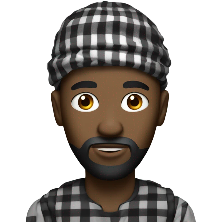 Black you man wearing a keffiyeh on his head a little hair sticking out and has a goatee  emoji