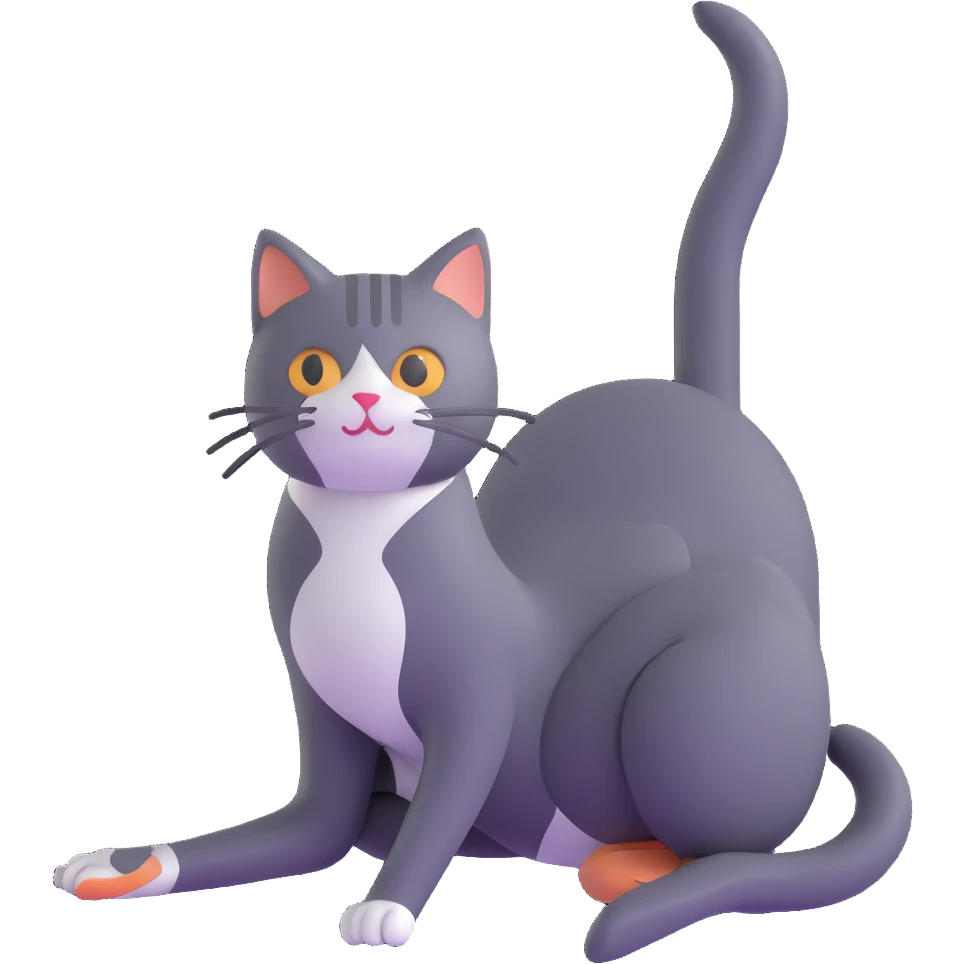 cat doing pigeon yoga pose with one leg bent in front and one leg stretched behind emoji