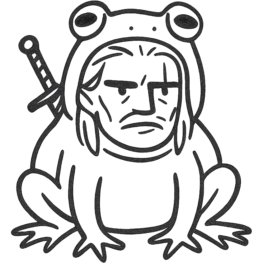 Geralt from The Witcher in a toad costume emoji