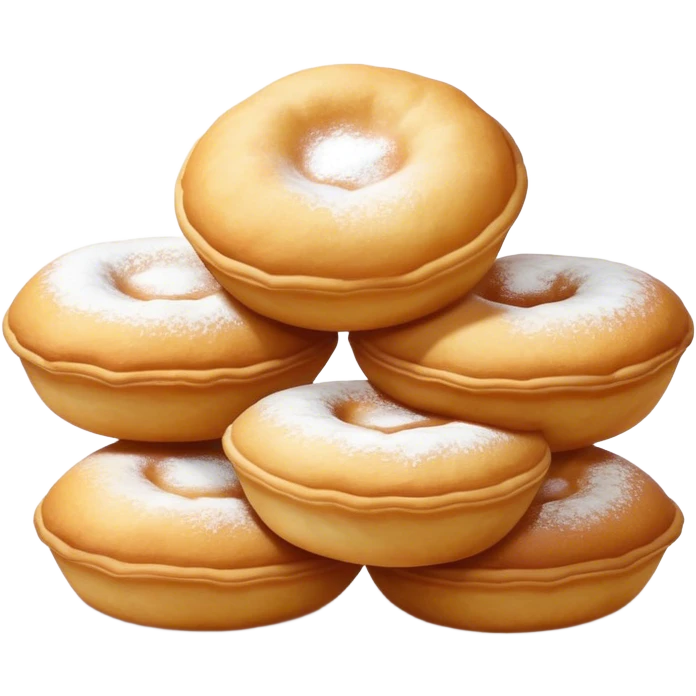Cinematic Realistic image of simple round buñuelos, depicted with a lightly crisp, golden exterior and soft, airy interior, dusted with a subtle layer of powdered sugar and set against a rustic backdrop with warm, inviting lighting. emoji