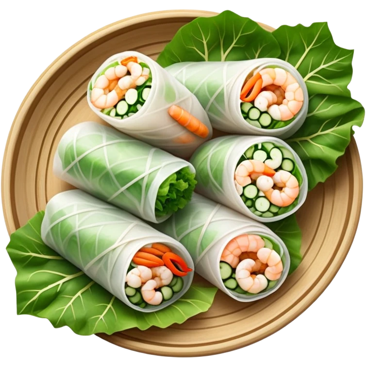 cinematic-realistic-vietnamese-summer-rolls-dish-emoji,-depicted-with-delicate-rice-paper-wraps-filled-with-fresh-vegetables-and-shrimp-rendered-with-crisp-textures-and-refreshing-lighting. emoji