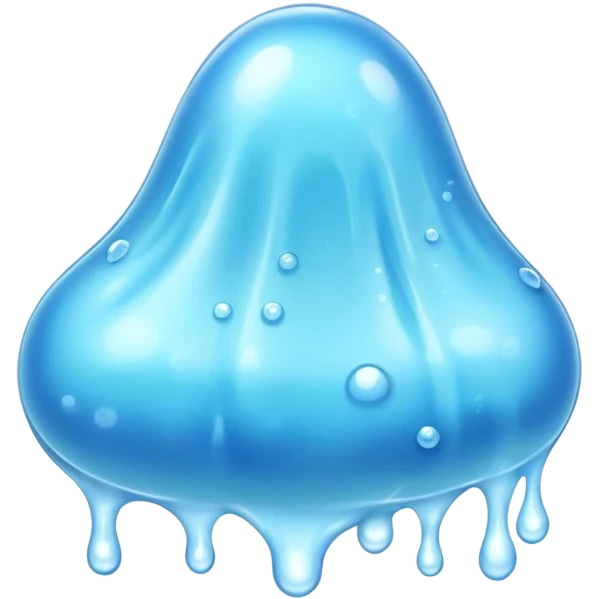 Cinematic Realistic Clear Blue Slime, glossy and translucent with a soft blue hue, light reflecting off its smooth surface, subtle bubbles trapped inside, slightly jiggling with movement, delicate highlights enhancing its wet and squishy texture, glowing with a soft, magical aura. emoji