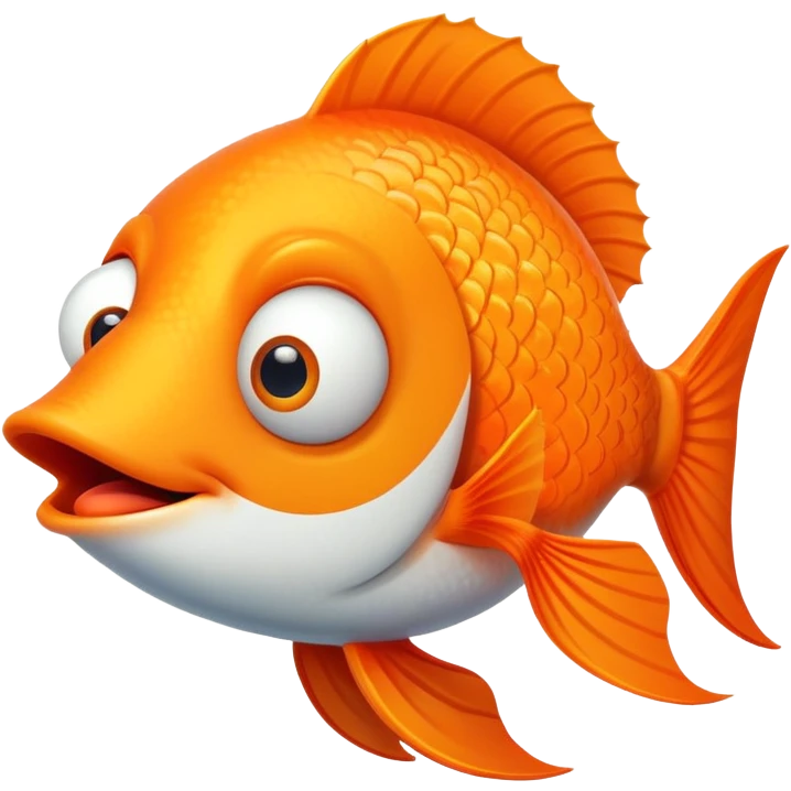 ultra derpy bright orange fish in side profile facing right, both googly eyes impossibly looking at viewer, goofy tongue sticking out, extremely stupid expression, flat 2D side view emoji