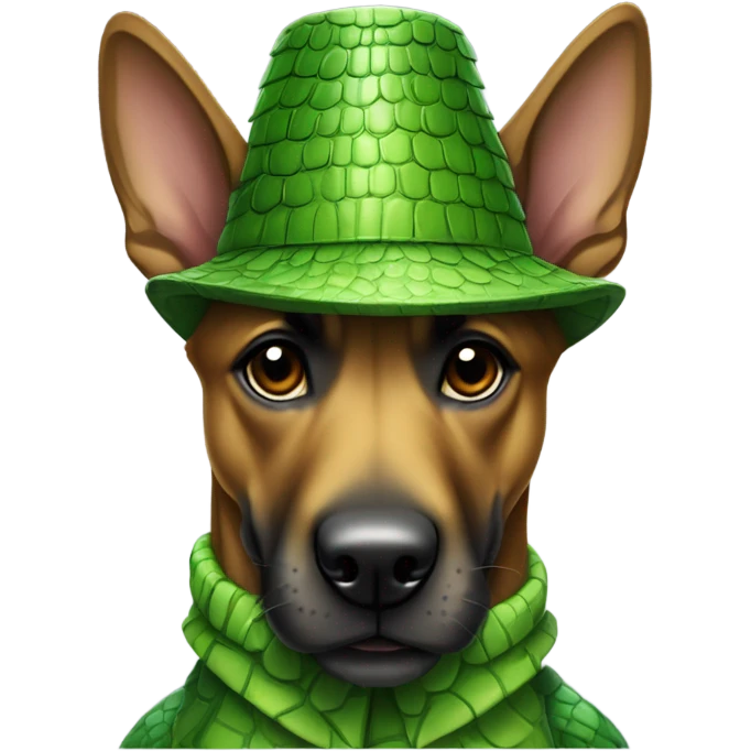 a malinois wearing a crocodile costume emoji