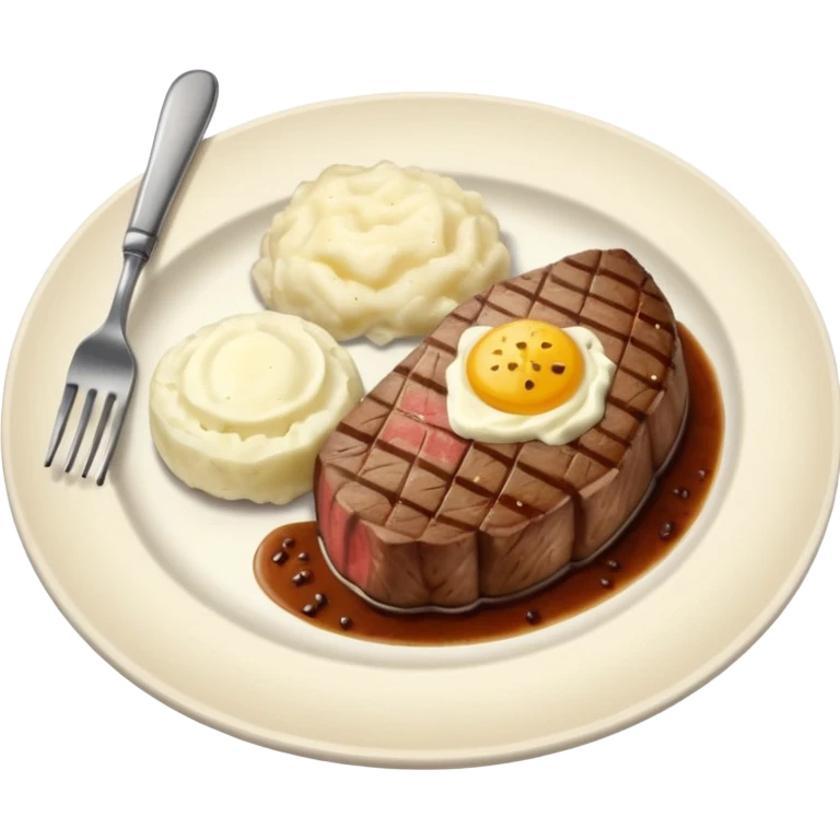 Make plate and fork on the left and knife on the right. And a cooked steak with mash potatoes o the side emoji