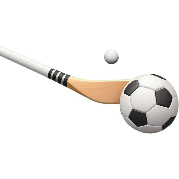 A field hockey stick and ball on a vibrant green grass field, with goalposts and clear field markings in the background. The scene emphasizes the bright, lush grass, highlighting the fast-paced and strategic nature of hockey on a well-maintained pitch. emoji