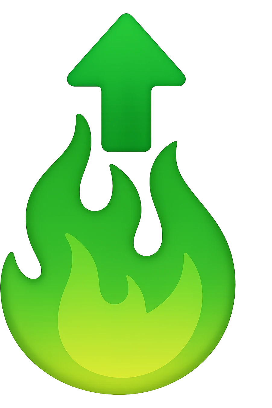 emoji stile iphone di una fiamma con freccia su verde 4k emoji
