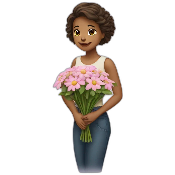Une fille avec un bouquet de fleur emoji